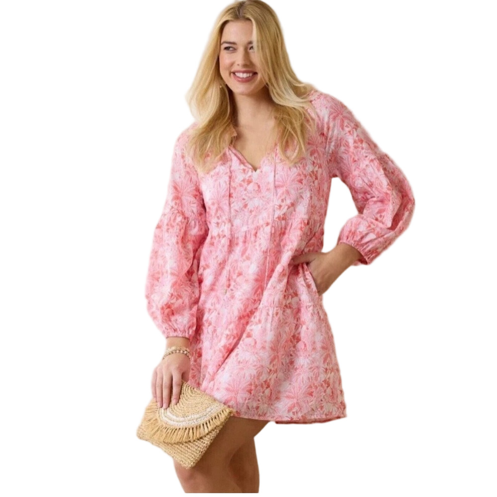 🍒Tommy Bahama orange/red Floral dress size XS GUC long sleeve